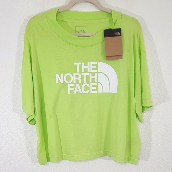 *NWT* THE NORTH FACE Neon Green Oversized Cropped Tee w/Front Logo, size XL - Picture 1 of 6